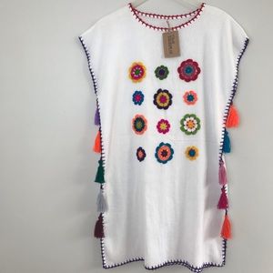 Floral Embroidered Tunic With Tassel OS Mexicana